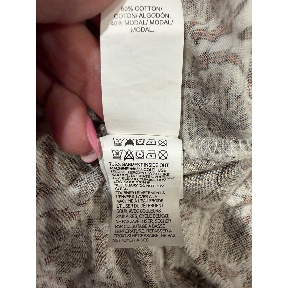 Lucky Brand Shirt Top Small Women’s Brown Ivory Print Blouse Pleated V-Neck - Picture 7 of 7